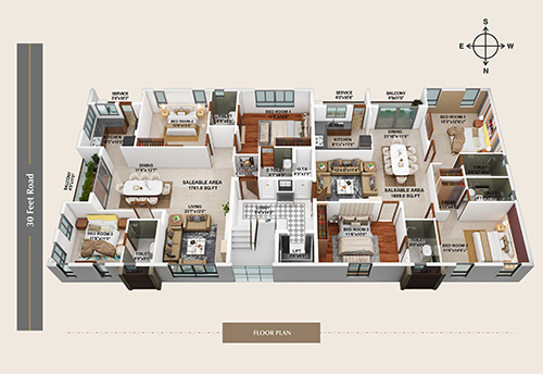 3 bhk flats in perungudi Floor Plan